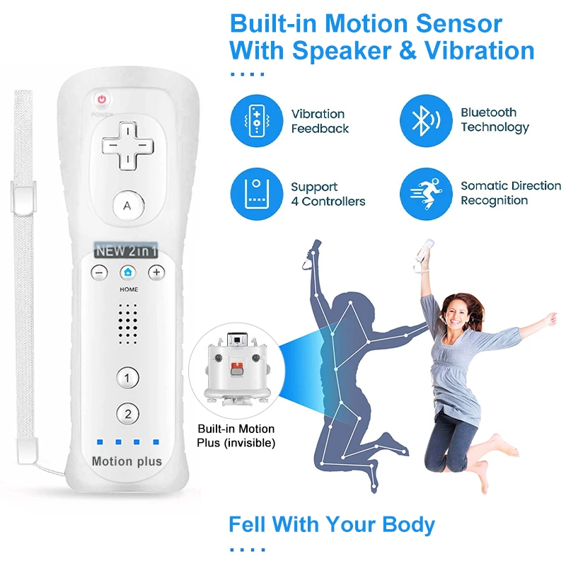 2PCS Controller for Wii Remote Controller Gamepad with Motion Plus For Ninetend Wii/Wii U Wireless Gamepad for Wii Games Console