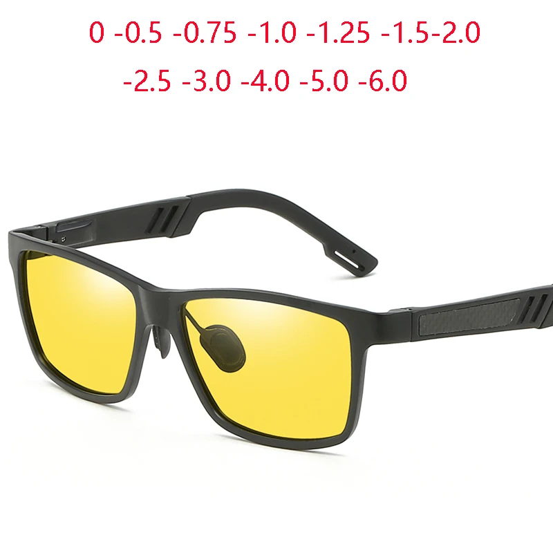 Nachtsicht linse quadratische Myopie Sonnenbrille Männer polarisiert Aluminium Magnesium fahren verschreibung pflicht ige Brille 0-150-639 bis-0,5