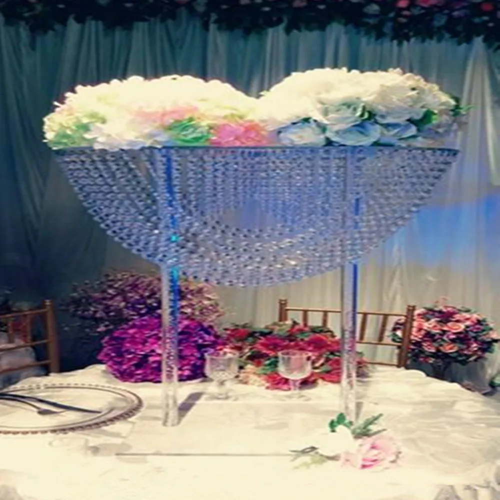 

Shiny Oval Shape Crystal Acrylic Beaded Wedding Centerpieces Flower Stand Table Decor For Wedding Event Party Decoration Supply
