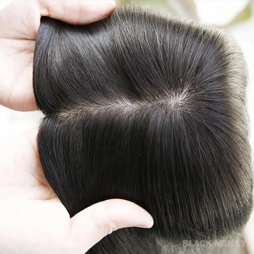 

Natural Hairline Skin Base Human Hair Topper With 4 Clips In Silky Straight Virgin European Hair Toupee For Women