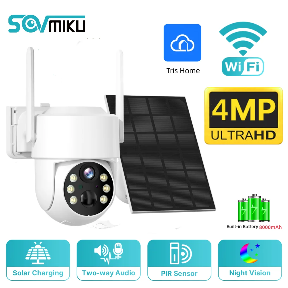 4MP WiFi Solar Camera Outdoor Night Vision PTZ IP Camera With Solar Panel Recharge Battery CCTV Video Surveillance Cameras 4mp wifi solar camera outdoor night vision ptz ip camera with solar panel recharge battery cctv video surveillance cameras