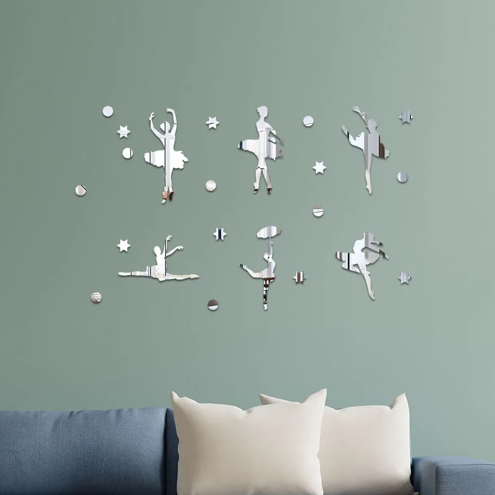 Ballet girl acrylic mirror wall paste children's room dance studio living room wall self-adhesive decoration house decoration