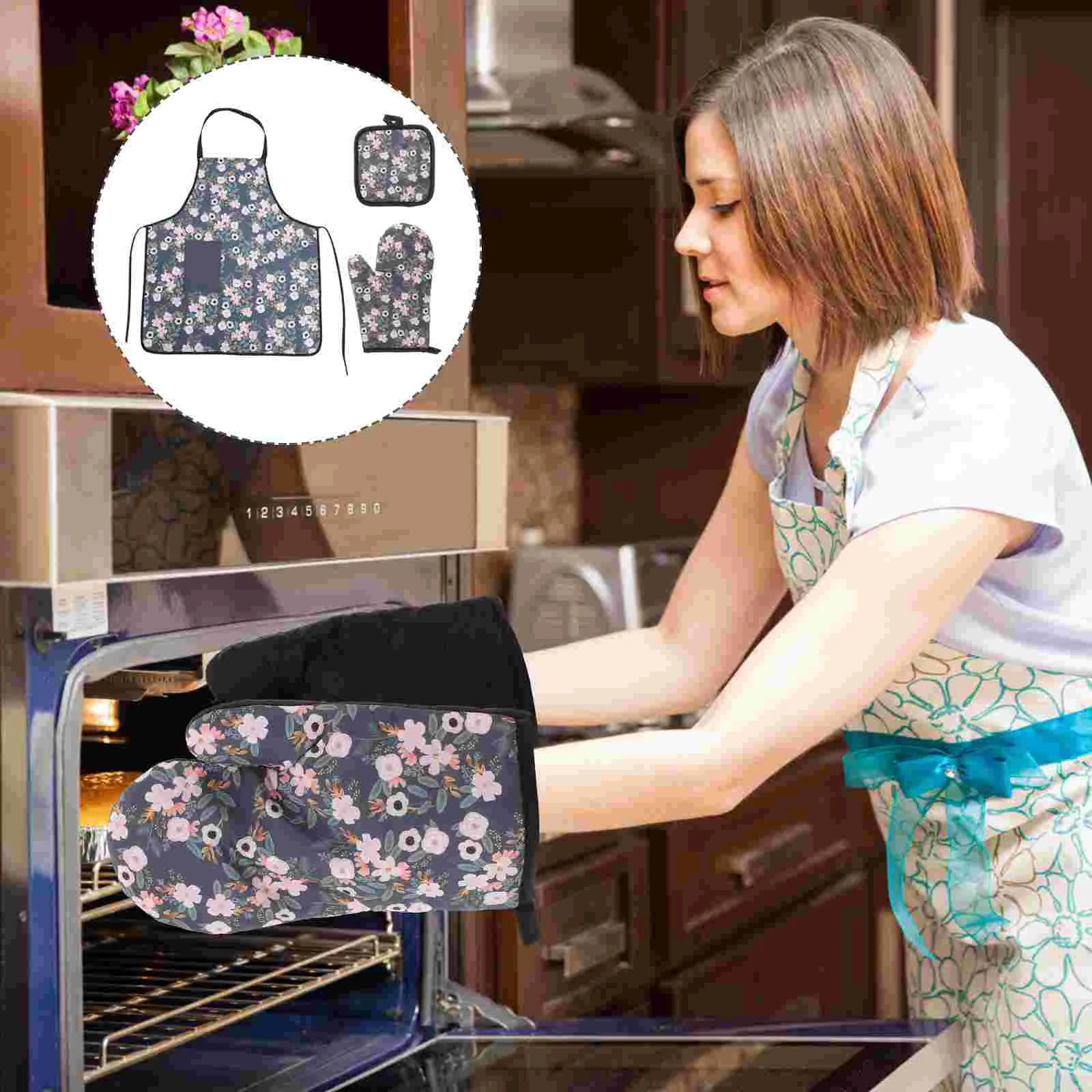 

1 Set Oven Mitt Kitchen Apron Pot Holder Oven Pot Mitten For Baking Cooking