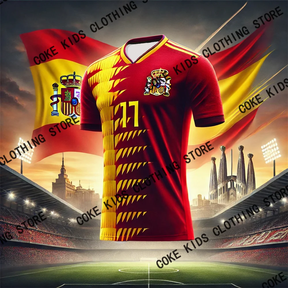 Men T Shirts Children Tshirts Children Tops Spain National Flag Innovation AI Football Jersey For Adults Kids Summer Soccer Training Tees Tops Clothing