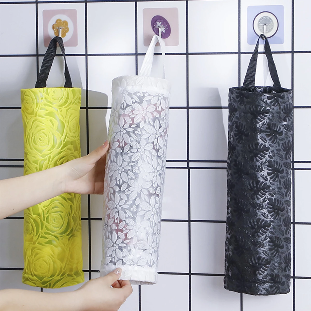 Foldable Mesh Shopping Bag with Breathable Storage Organizer and Hanging Dispenser