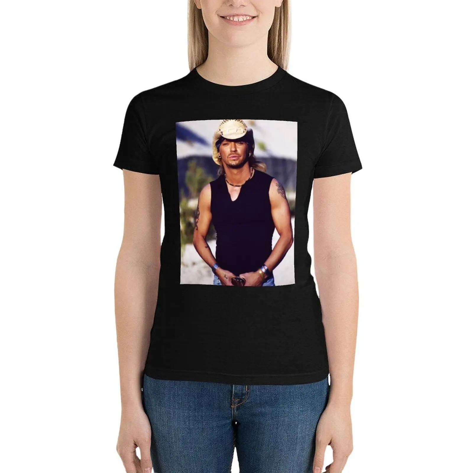 

Bret Michaels On Memories Poster Art Design T-Shirt anime clothes plus size tops white t shirts for Women
