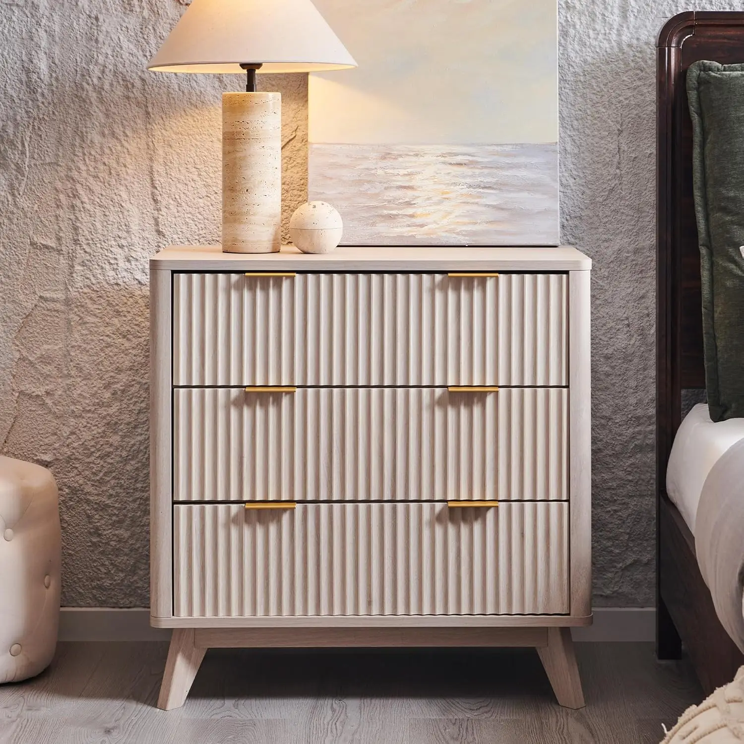 Fluted 3 Drawers Nightstand, Oversized Extra Large Modern Side Table, End Table Bedside for Bedroom, Living Room, Customized