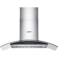 Curved Glass Range Hood,36 Inch,450 CFM ,3 Speed ,Gesture Sensing &Touch Control Panel ,Convertible ,Baffle Filters，2 LED Lights 1