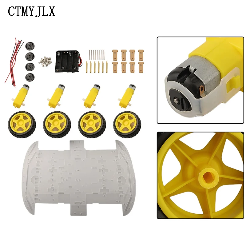 Kit châssis robot 4WD pour Arduino assemblé avec roues et support de batterie, prêt pour la voiture intelligente.