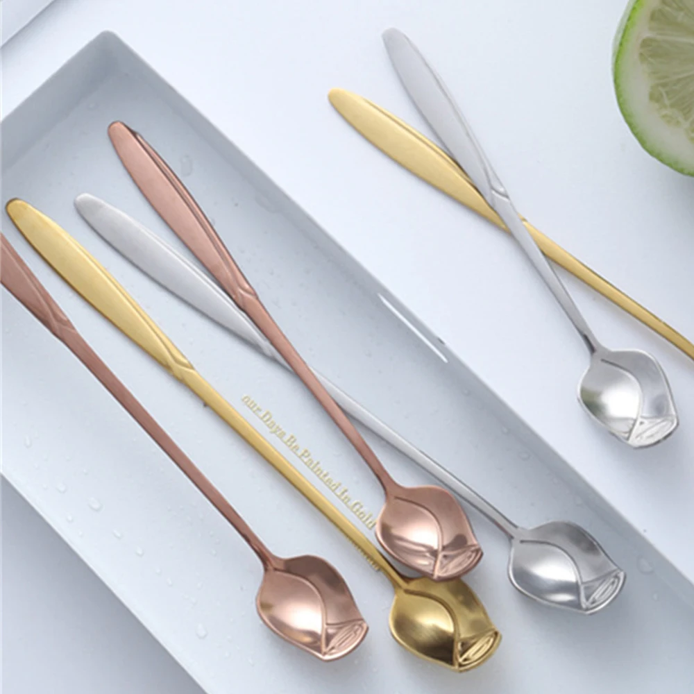 

Stainless Steel Rose Spoon Cute Ice Cream Dessert Spoon Teaspoon Coffee Drink Stirring Spoon Gift Tableware Kitchen Accessories