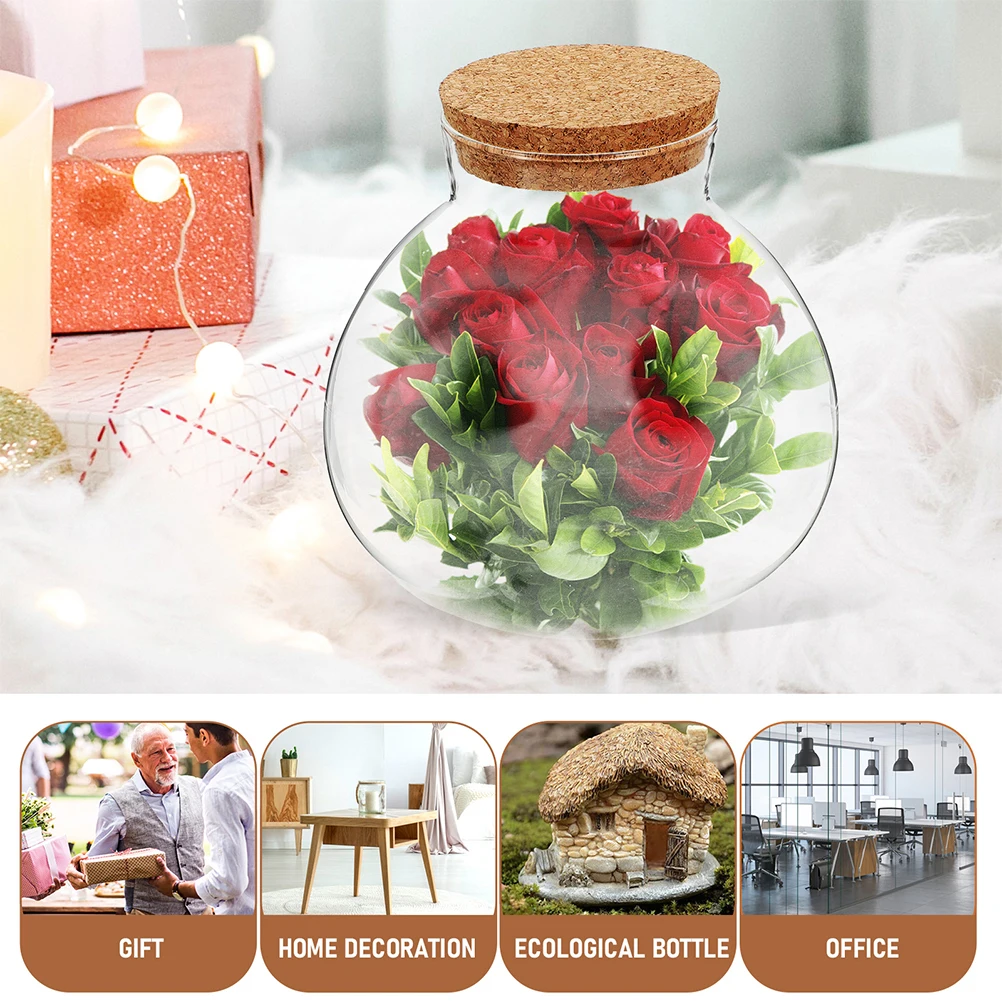 Round Glass Jar Cork Flower Plant Terrarium Micro-Landscape Ecological Bottle Crafts Container Landscape Bottle DIY Decorative 5