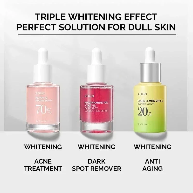 Korean Anua Skincare Products Set Peach 70% Niacinamide Serum Dark Spot Serum Soothing Ampoule Lemon Vitamin Whitening Essence