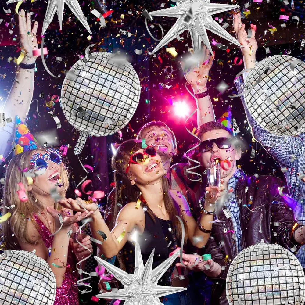 Disco-Themed Metallic Star Balloon Set for Party and Event Decor