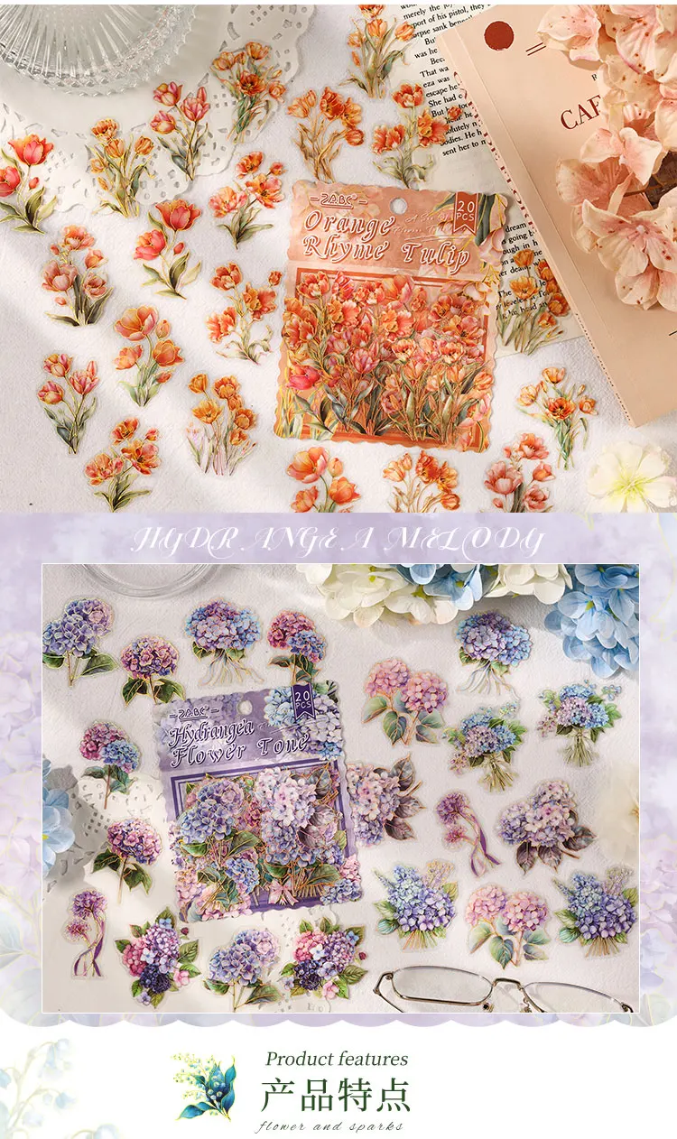 Journal GO 20 Stück Ästhetische Blumen- und Meeres-Aufkleber für Kartenherstellung, Dekorative Materialien, Collage, Junk Journal, Scrapbook-Sticker – Detail 3