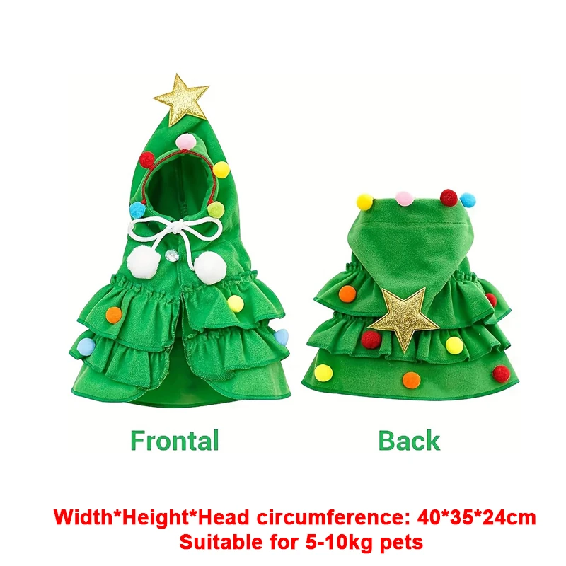 Pet Costumes Dog Jacket Dog Christmas Outfit Elf Costume Cat Cloak Puppy Clothes Kitten Cape Xmas Tree Costumes for Small Dogs Cats Pet Santa Gifts