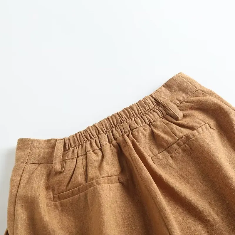 Maxdutti Fashion Office Lady Bermuda Vintage Shorts Women Loose Shorts Indie Folk Casual Linen  For 2023 Summer
