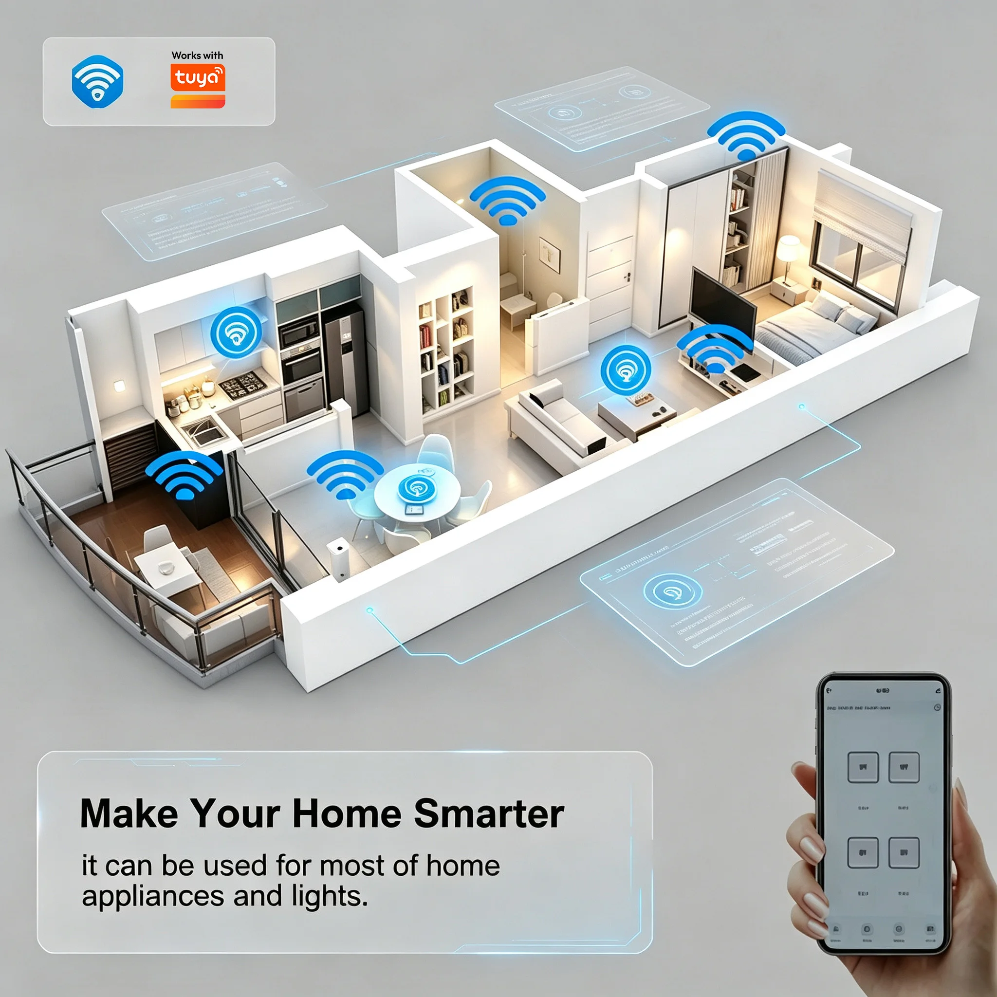 4-Channel WiFi Smart Relay Switch Module, Wireless Control, Multi-Voltage 2200W, RF433 Receiver, Tuya Alexa Compatible