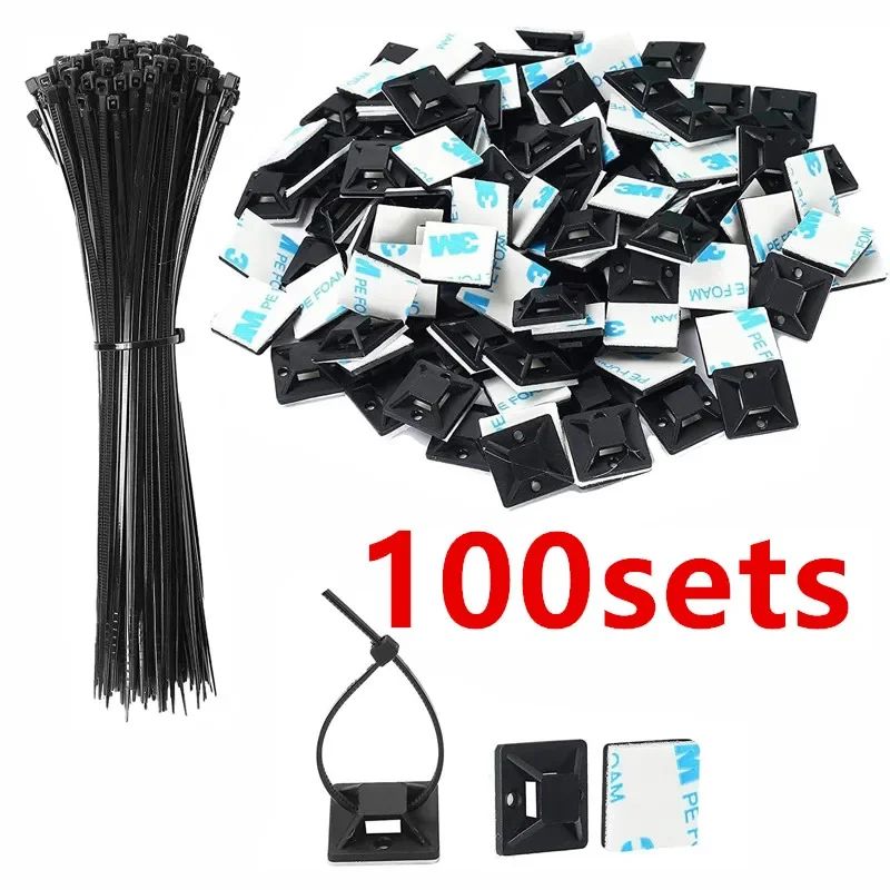Black 100 sets of self -adhesive fixed seats clip zipper tie installation line wall bracket 2 cm x 2 cm cable tie base Black 100 sets of self -adhesive fixed seats clip zipper tie installation line wall bracket 2 cm x 2 cm cable tie base