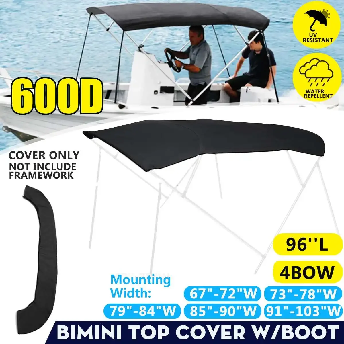 4BowBiminiTopCanvasCover600DWaterproofAntiUVProtectionRoof