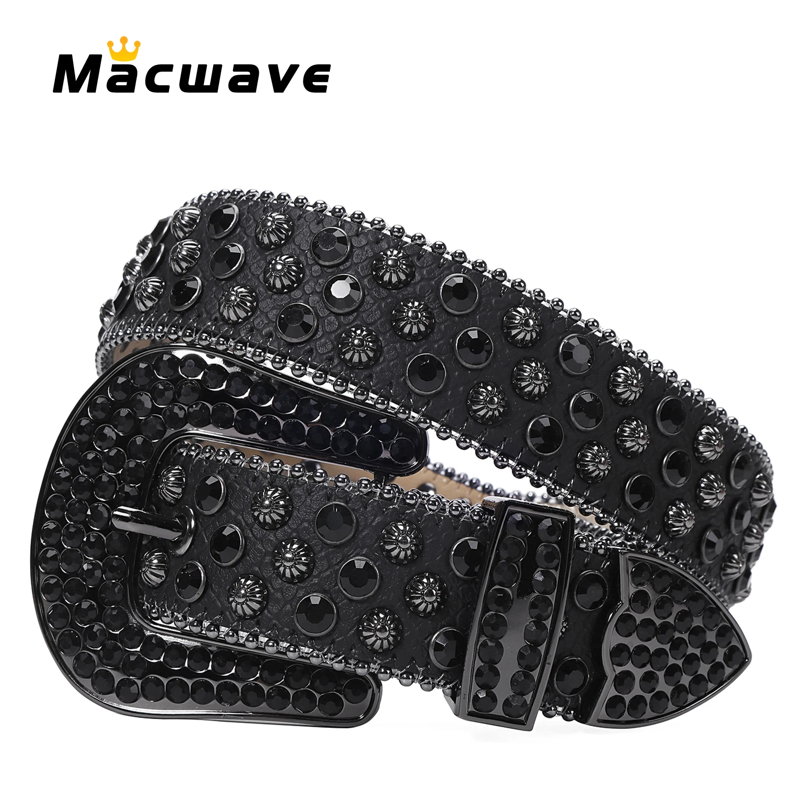 

Fashion Western Rhinestones Belt Diamond Studded Men Women Black Leather Strap Quality Buckle Cowboy Ceinture Femme For Jeans