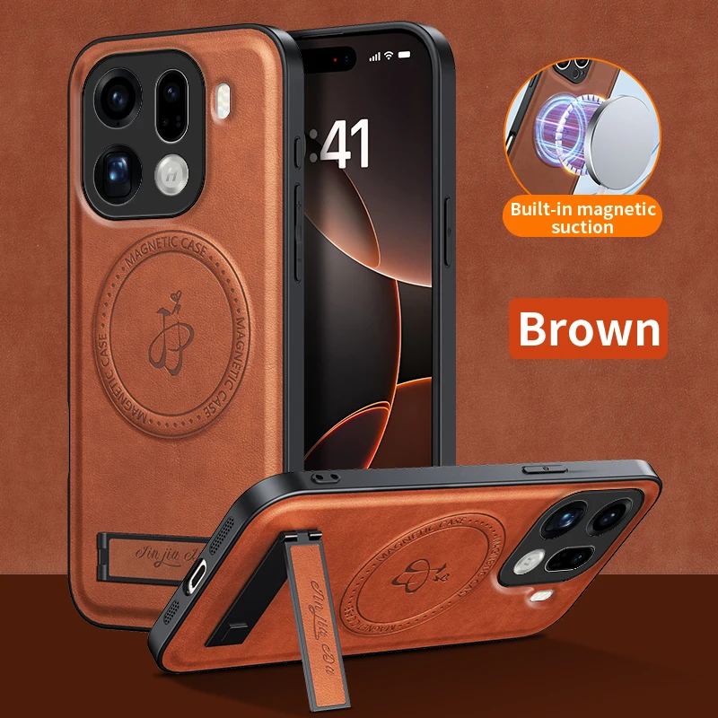 Deluxe Leather Stand Case with Magnetic Wireless Charging and Shockproof Protection