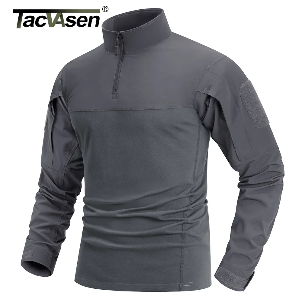 TACVASEN 남성용 경량 1/4 지퍼 티셔츠, 긴팔 티셔츠, 내마모성 야외 훈련 작업 셔츠, 풀오버 상의