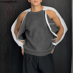 2024 Men Sweaters Patchwork Hollow Out O-neck Long Sleeve Men Clothing Streetwear Knitted Stylish Casual Pullovers S-5XL INCERUN