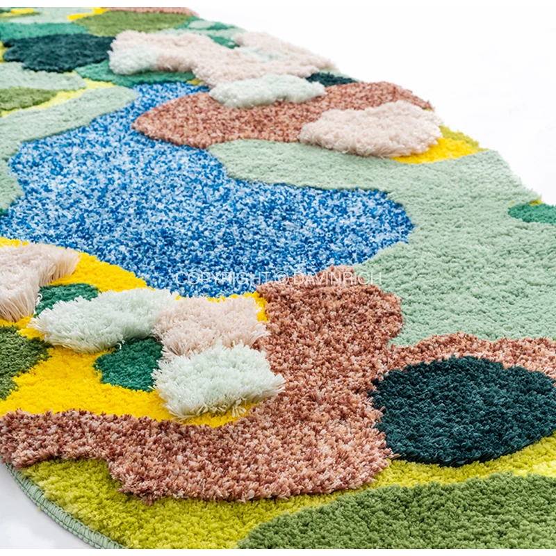 DAVINRICH 3D Garden Moss Carpet Tufting Wool Hand Made High-class Luxury  Irregular Rugs Art Mat