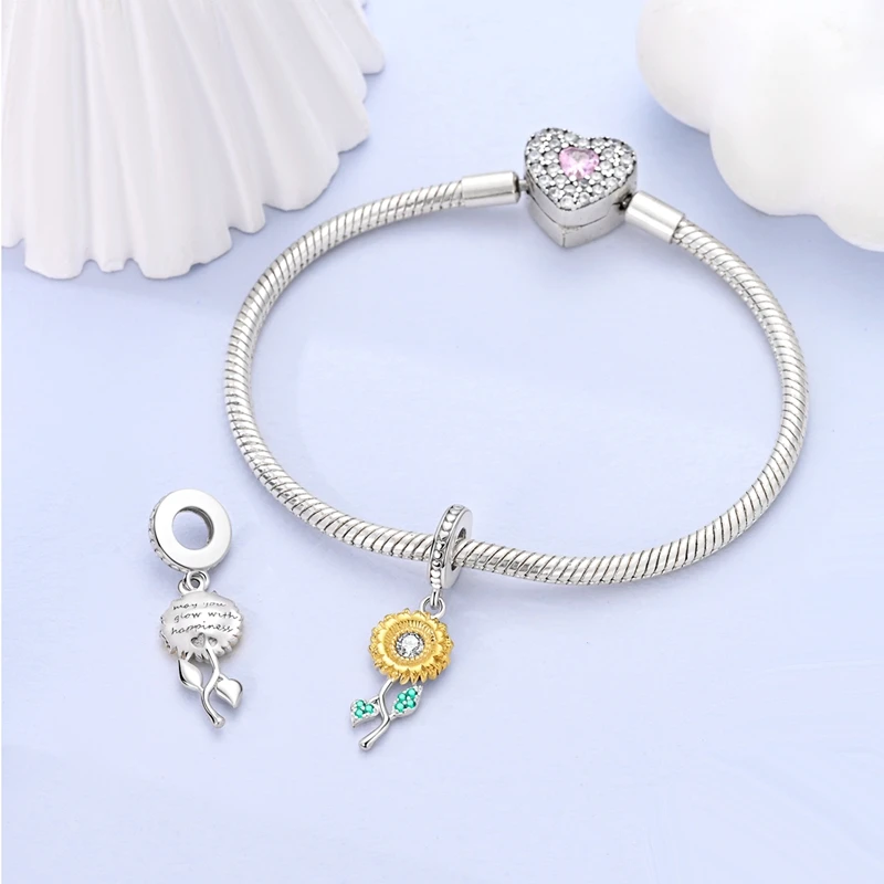 Goldene Leoparden-Hund-Sonnenblumen-Perlen aus 925er-Sterlingsilber, Herbst-Ahornblätter, Original-Charms, Perlen für Armbänder, Damenschmuck, Geschenk – Detail 21