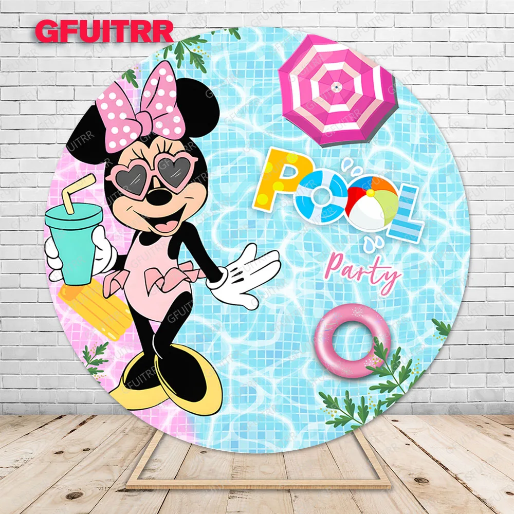Rodada Mickey Minnie Mouse Contexto Fotografia Fundo Decoração de Capa de Círculo Props de Cabine Festa de Aniversário Infantil Festa na Piscina - Image 6