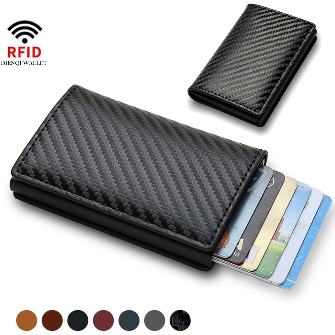 Carbon Fiber Slim Aluminium Männer Brieftasche ID Kreditkarte Halter Mini RFID Brieftasche Automatische Pop-up Bank Karte Fall Schwarz Brieftasche 2023