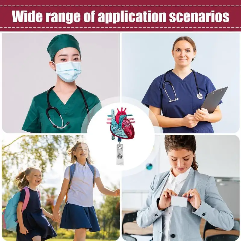 심장 해부학 간호사 카드홀더 ID 명함 릴 홀더, 심장 해부학 간호 정맥 절개술 ID 클립, 교사 학생 RN 간호사