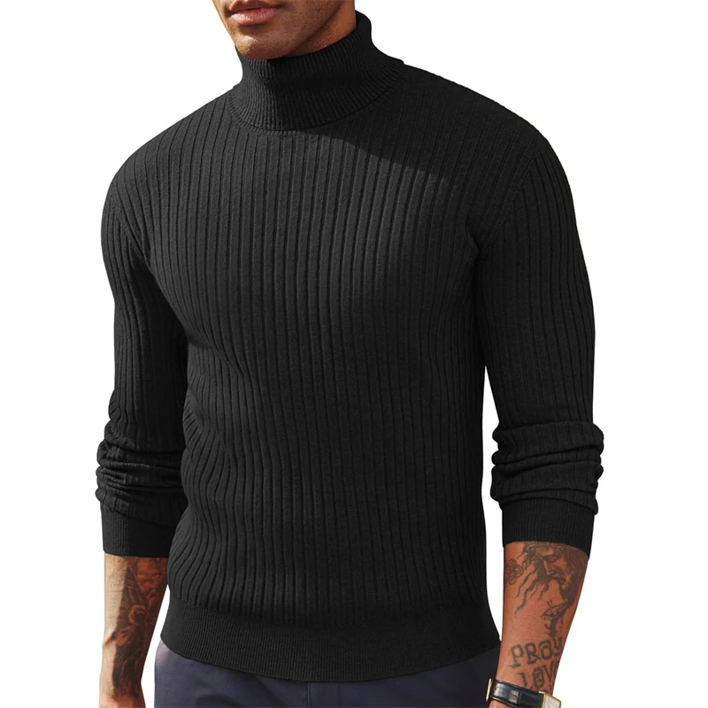 Autumn Men's Slim Fit Long Sleeve Turtleneck Sweater Casual Knitted Pullover Sweaters Outdoor Winter Warm Thick Heavyweight Top