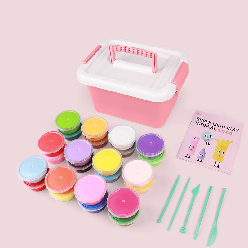 

Crystal Colored Mud Ultra-Light Clay Toy Non-Toxic Plasticine Creative Handmade DIY Mud 24-Color With Storage Box Kid Gift