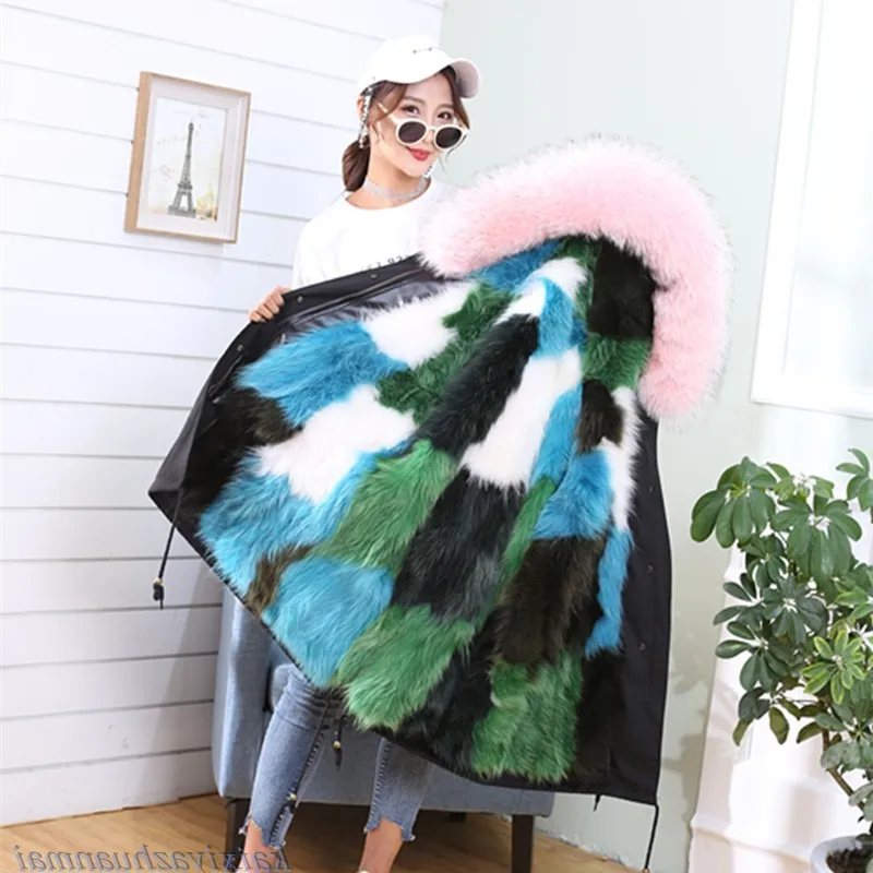

Parker Warm Winter Raccoon Fur 2023 women's outerwear coats High Grade Raccoon Fur Collar Womens Winter Park With Hood Zipper