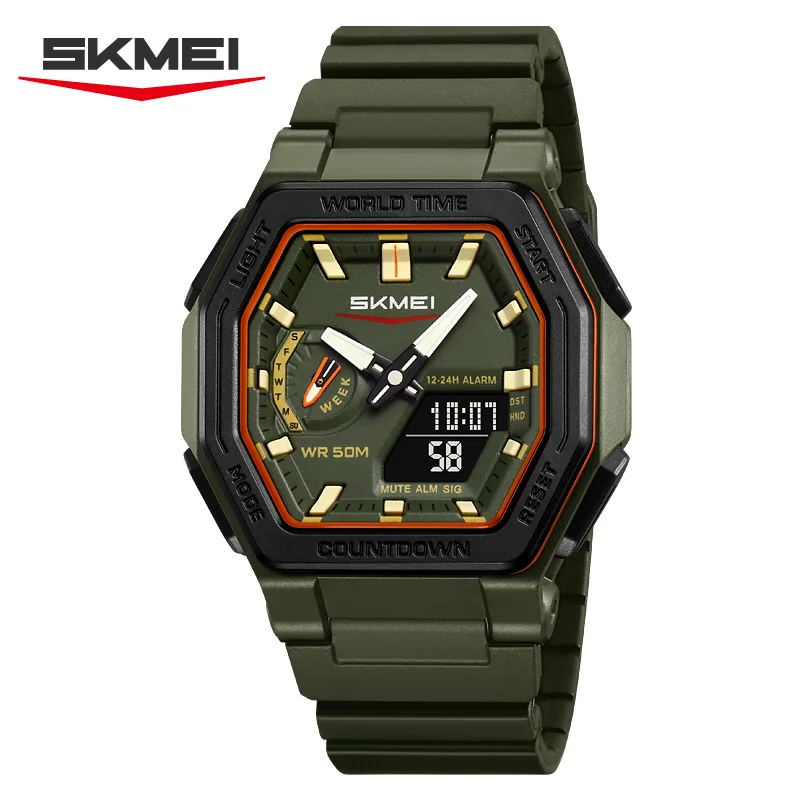 SKMEI 2438 Leisure Dual Display Quartz Men's Electronic Watch Waterproof Calendar Multifunctional Night Light Clock reloj hombre