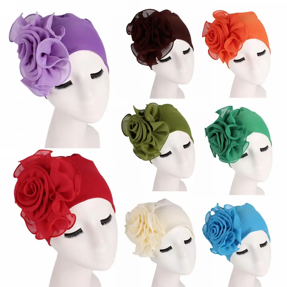 

Women Turban Hat Big Flower Ladies Head Wraps Muslim Headscarf Bonnet Vintage Female Bandana Headband Hair Cover Cap Hijabs