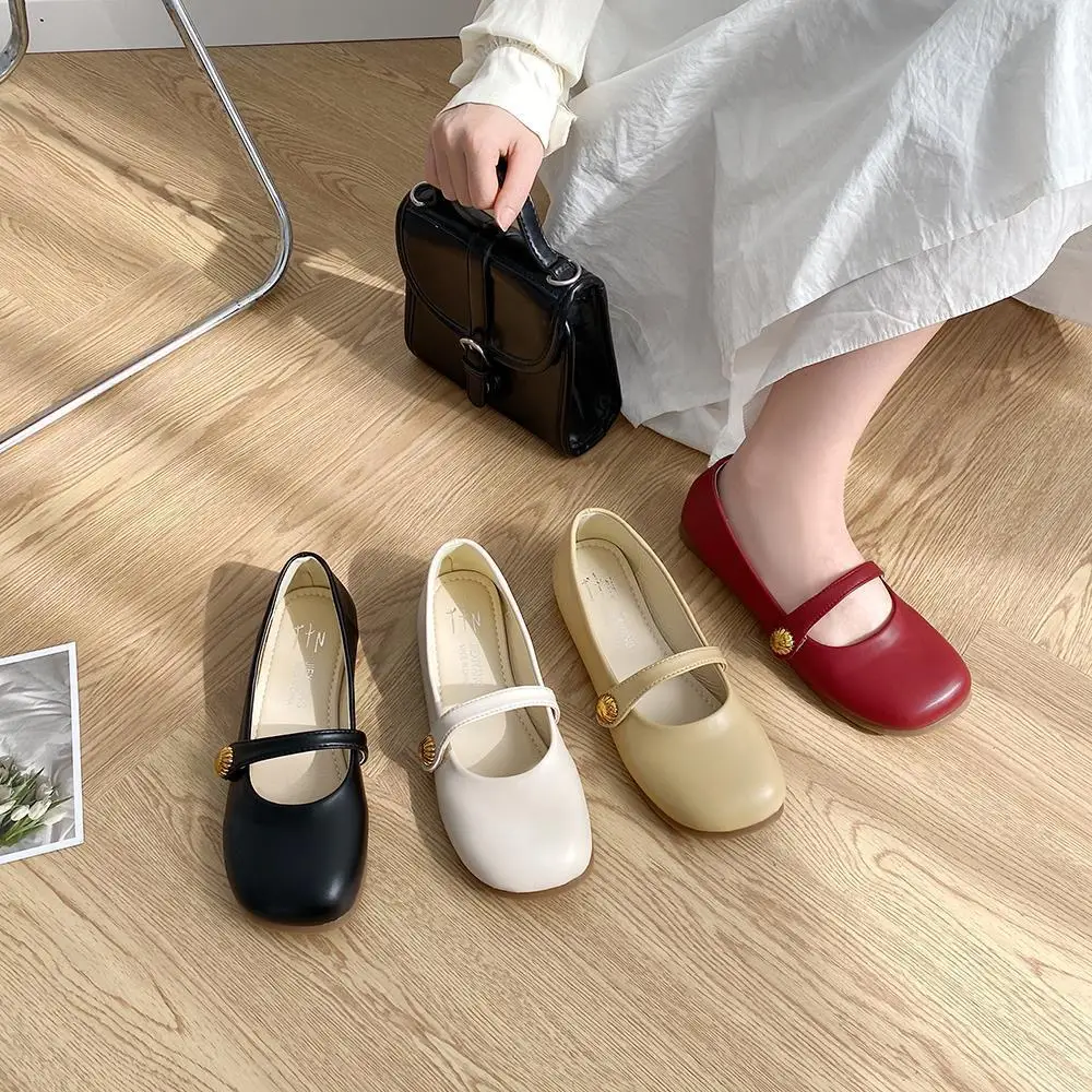 Mary Jane Shoes Leather Women Mary Janes Retro Flats Shoes Korean