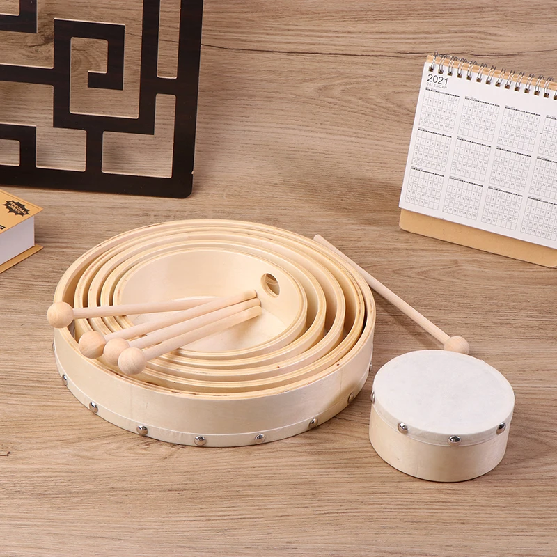 Musical Percussion Instruments Wooden Hand Drum Frame Drums 4/6/7/8/9/10 Inch Hand Drum Wood Drum With Stick Set Musical Game Kids Educational Toy Percussion Instrument