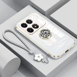 Luxury Shockproof Case with Holder & Diamond Ring for Smartphone - Includes Lanyard (Beige)