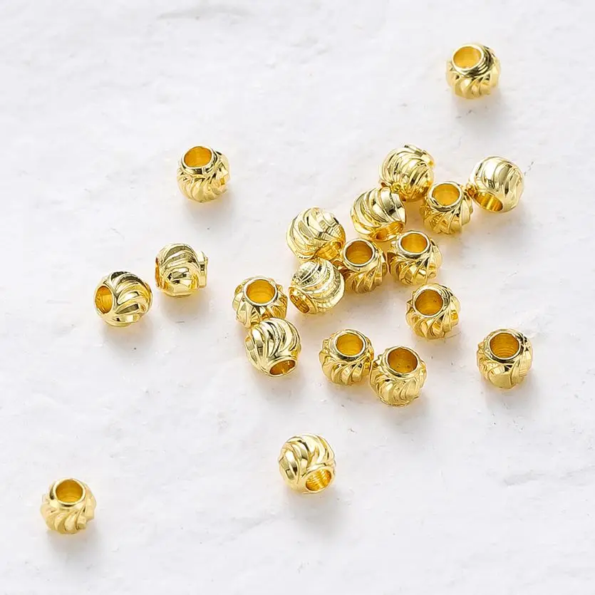 18K Gold Plated Striped Cut Flower Beads Earring Necklace Loose Spacer Beads Bulk For DIY Jewelry Findings 20pcs/lot