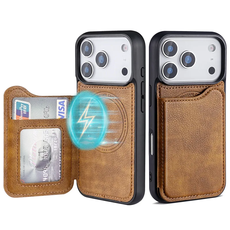 Magsafe Magnetic Flip Leather Wallet Phone Case with Card Holder
