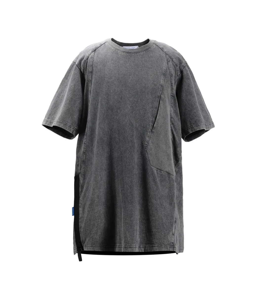 Reindee Lusion 22ss 3d batik wash short sleeve t-shirt diamond shaped structure pure cotton  adjustment zipper techwear gorpcore
