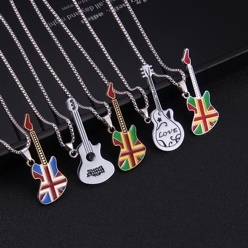 

New fashion temperament colorful guitar necklace female personality creative hip hop rock instrument pendant collarbone chain je