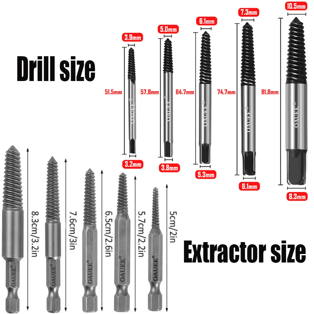 3/5pcs Hex Screw Extractors Broken Damaged Screw Extractor Drill Bit Guide Set Broken Bolt Remover Easy Out Set Power Tools