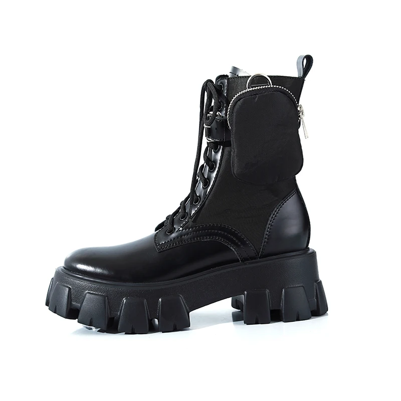 

New Arrival Genuine Leather Fashion Women Boots Lace Up Platform Motorcycle Boots Female Punk Street Short Boots Botas De Mujer