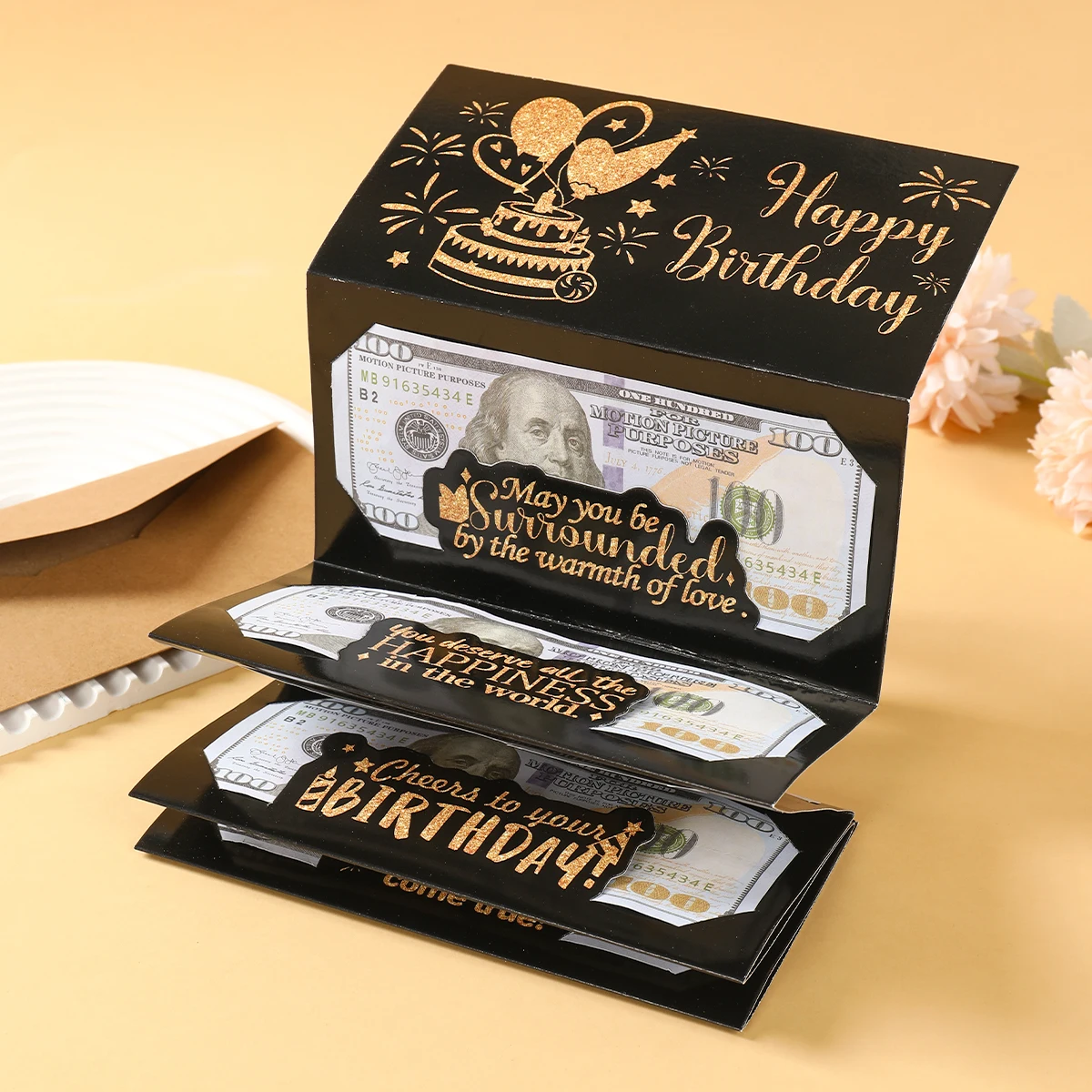 Geburtstagsgeschenk-Geldbörse mit Grußkarte, Kreative Geburtstags-Faltbare Geldumschläge, Roter Umschlag für Kinder – Detail 27