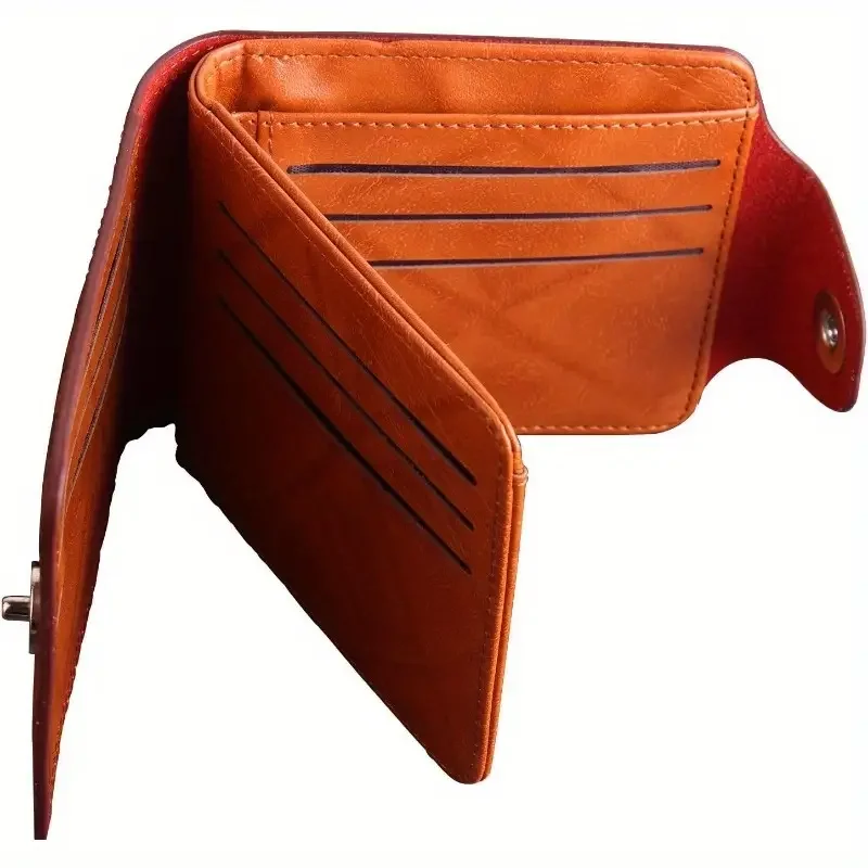 Men's Faux Leather Wallet with Unique US Dollar Bill Design - Stylish Orange Snap Closure, Credit Card & Photo Holder