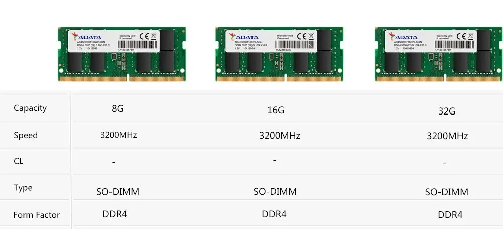 Ʈ ƮϿ SO-DIMM ǻ  ׼ ޸, AData DDR4, 3200MHz , 8GB, 16GB, 32GB