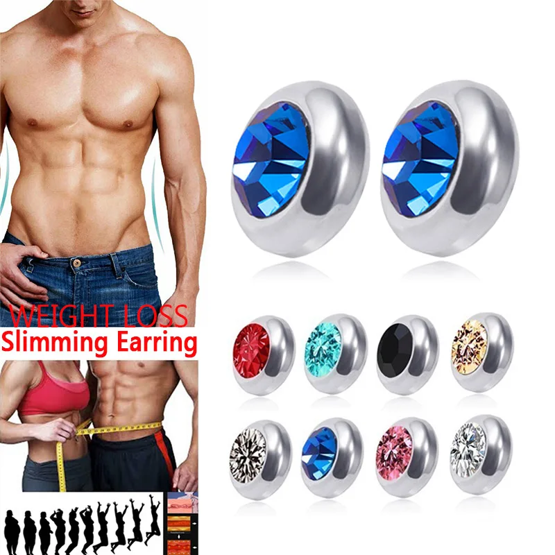 Magnetic Slimming Magnet Earring 1Pair for Women Men Weight Loss Rhinestone Stainless Steel Ear Studs Health Non Pierced Jewelry